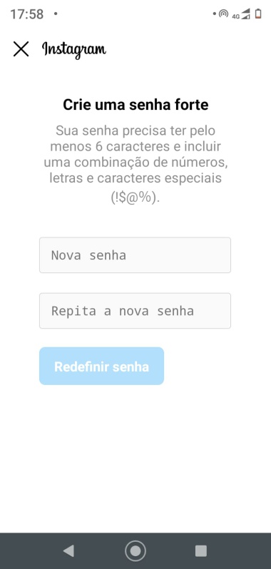 criar nova senha para Instagram